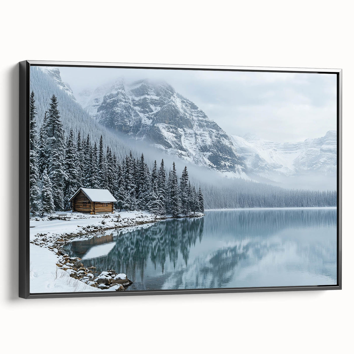 Framed canvas art depicting a serene countryside landscape, featuring rolling hills and lush greenery, presented in a sleek black frame viewed from the side. Ideal for home decor enthusiasts seeking a tranquil nature theme.