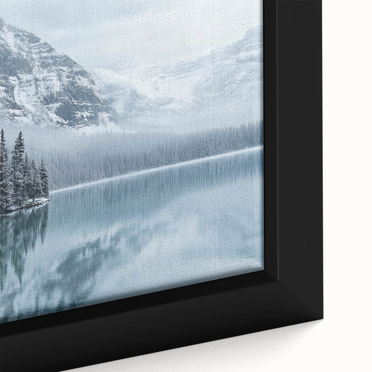 Framed canvas artwork showcasing a serene countryside landscape, featuring vibrant green fields and a clear blue sky, perfect for home decor and nature lovers.