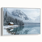 Framed canvas depicting a serene countryside landscape with lush green fields and a clear blue sky, showcasing a white frame that enhances the artwork's beauty.