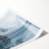 Rolled print of a serene countryside landscape, showcasing vibrant greens and rolling hills, elegantly packaged in a protective cardboard tube for shipping.