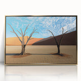 Framed acrylic wall art depicting a vibrant desert landscape with golden hues, perfect for modern home decor. Ideal for enhancing living spaces.