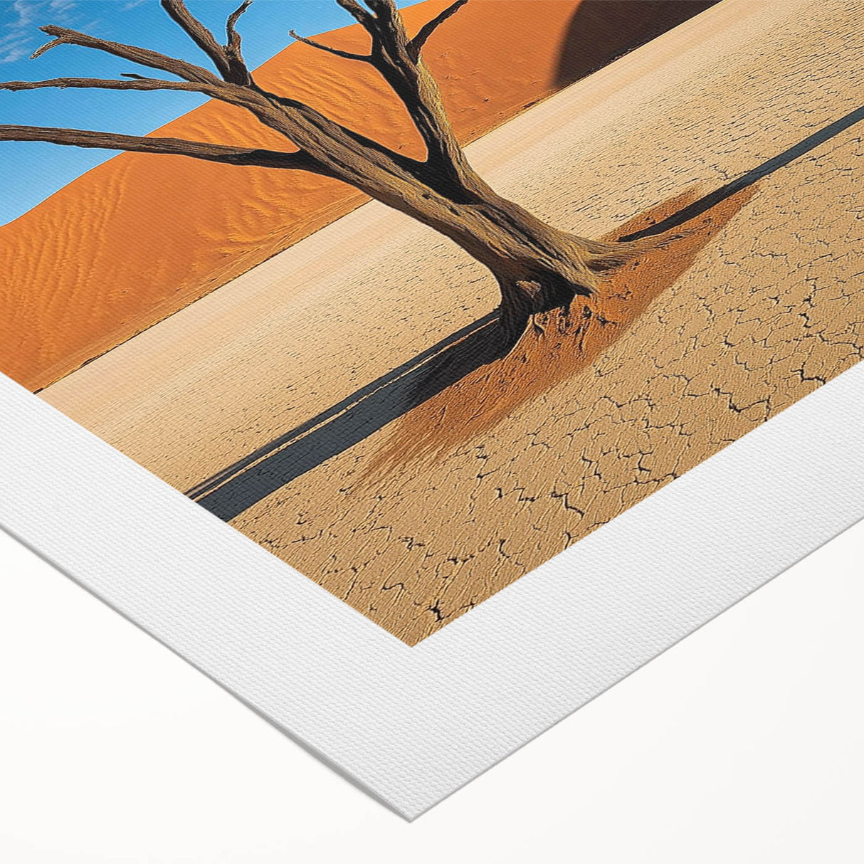 Desert landscape rolled canvas art showcasing vibrant orange and yellow hues with textured details, elegantly packaged in a protective cardboard tube for safe delivery. This piece enhances any modern decor with its striking desert imagery.