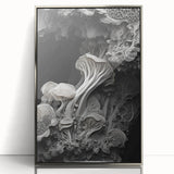 Mid-century modernist art deco poster featuring geometric shapes in silver and black on acrylic.