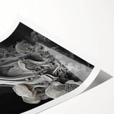 Extra large wall art featuring line art flowers in black on a white background, ideal for large living room decor.