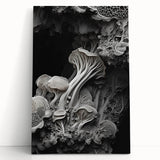 Black and white close-up photo of natural elements on a stretched canvas, ideal for kitchen wall art or bedroom decor.