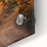 Large abstract wall art in autumnal hues on acrylic glass, ideal for dining room art in a mid-century modernist style.