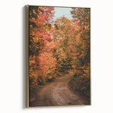 Framed canvas depicting a vintage fall landscape in muted gold and black tones, ideal for bedroom wall decor.