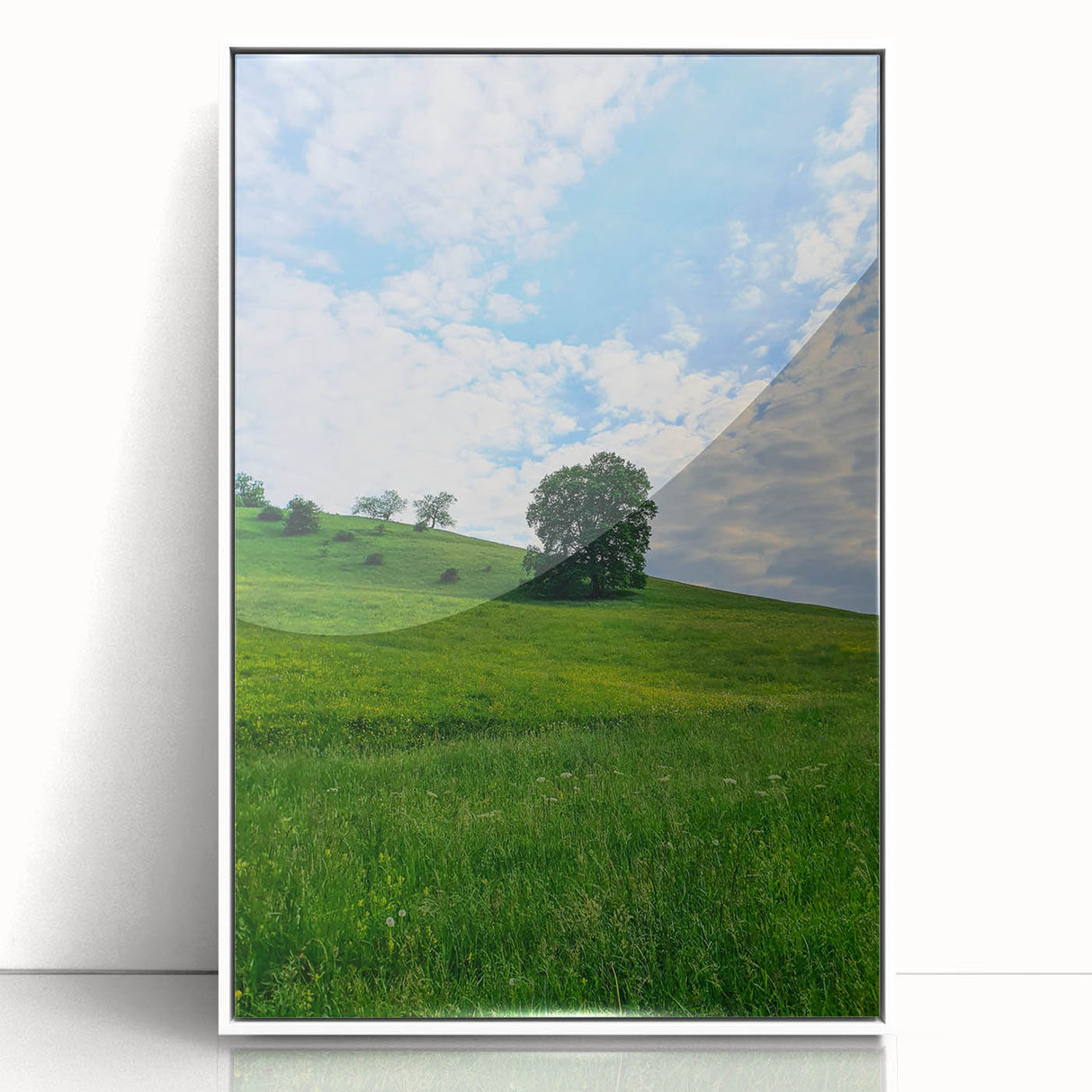 Art deco poster of spring season in pastel shades on white framed acrylic, suitable for nursery wall art.