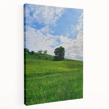 Spring-themed abstract art on stretched canvas with green and pink tones, suitable for kitchen wall art.
