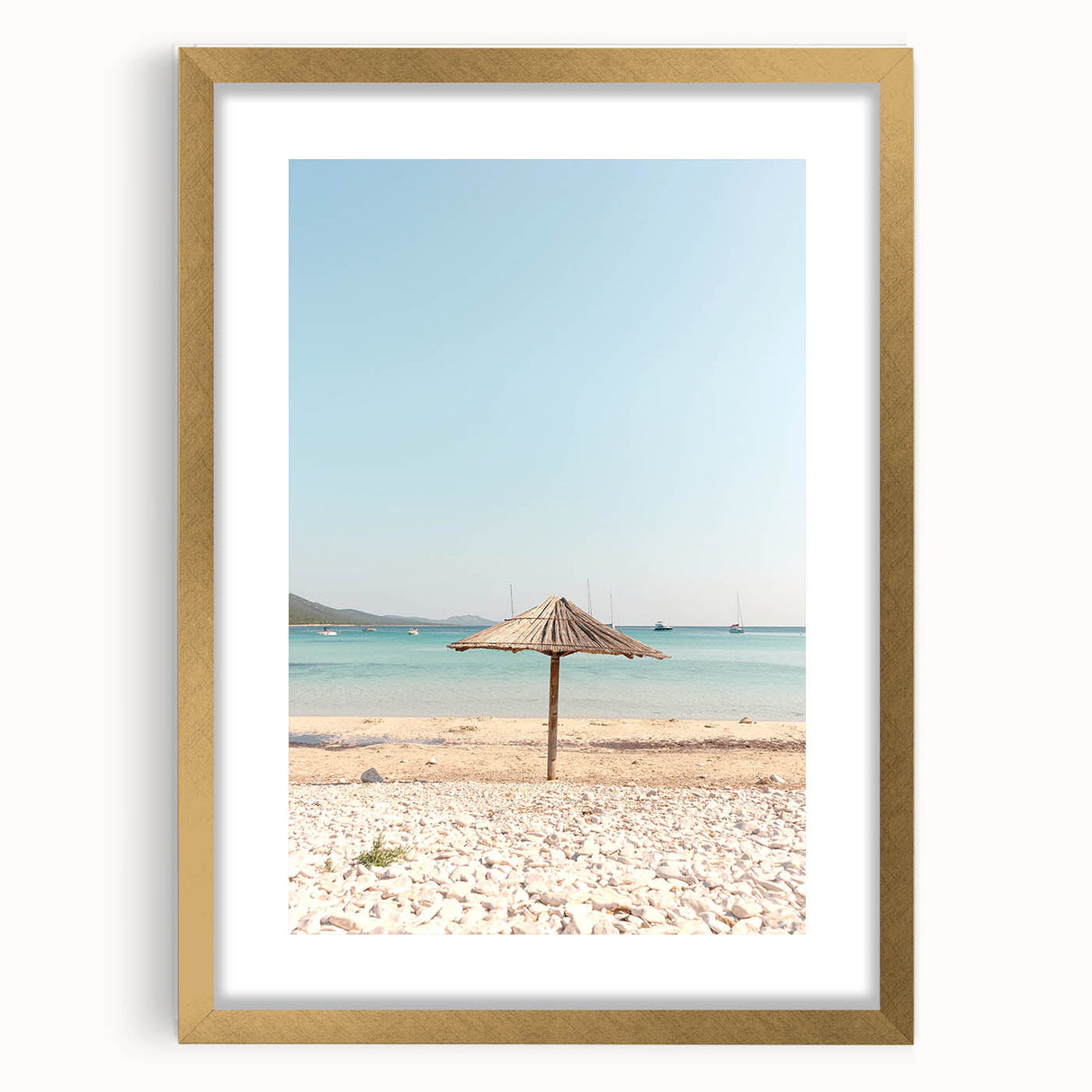 Extra large abstract art print with textured swirls in warm summer tones on a gold-framed canvas.