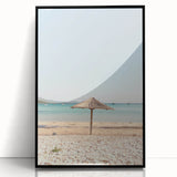 Large abstract wall art depicting summer season in mid-century modernist style, vibrant colors on black framed acrylic.