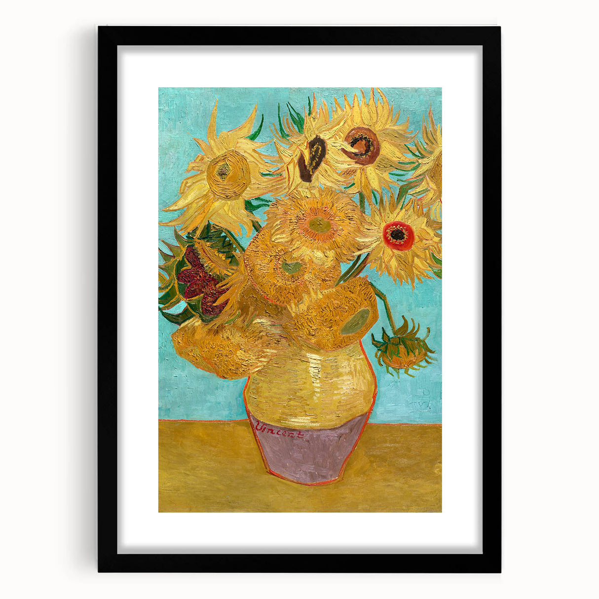 Extra large abstract art print featuring a textured, colorful depiction of swirling patterns on a black framed canvas.