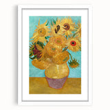 Textured abstract art print depicting swirling blue and yellow colors, framed in white, ideal for bedroom wall decor.