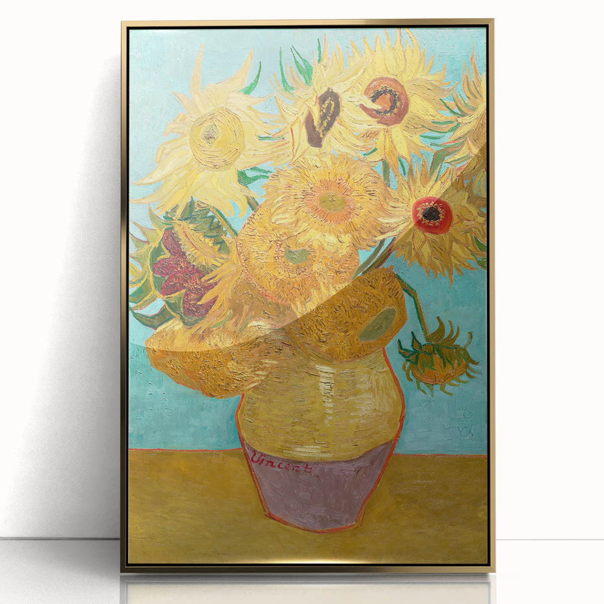Acrylic print of a Van Gogh painting in a gold frame, featuring art deco style, ideal for modern art wall decor in a nursery.
