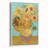Vintage poster art of Van Gogh's painting on a framed canvas, featuring vibrant colors against a black background.