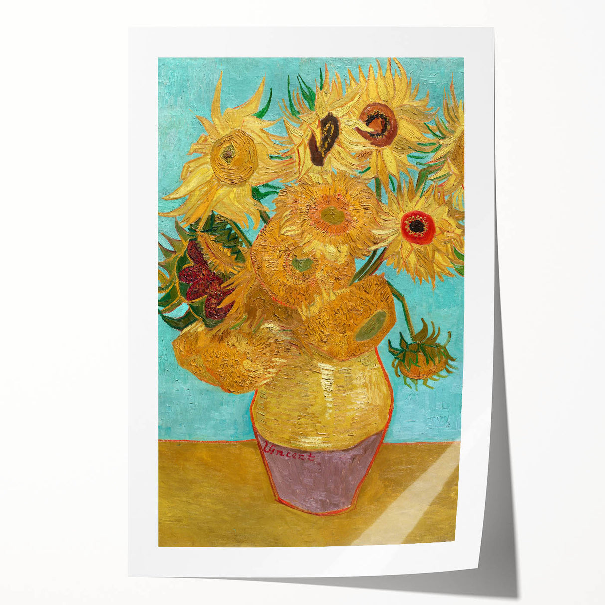 Extra large rolled canvas print of Van Gogh-inspired floral art in vibrant colors, ideal for dining room wall decor.