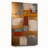 Abstract wall art featuring colorful brush strokes in vibrant hues of blue, pink, and yellow on acrylic glass, displayed from a side view, emphasizing its sleek design and modern aesthetic. Perfect for contemporary home decor.