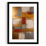 Abstract wall art print featuring colorful strokes in vibrant hues, framed with a sleek black mat, ideal for modern home decor. Perfect for adding a contemporary touch to any living space.