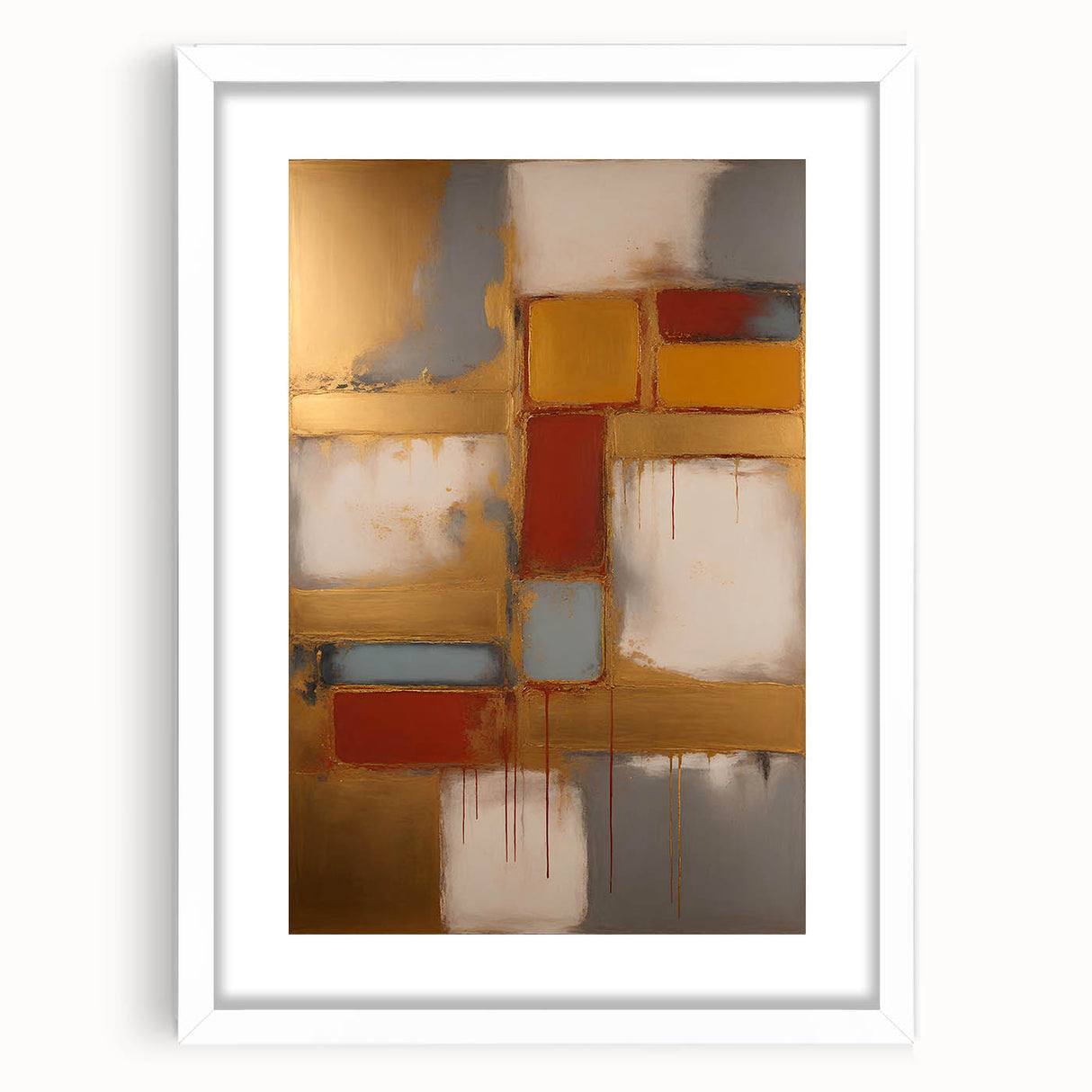 Abstract wall art featuring a vibrant design of colorful strokes in a sleek white frame with a mat, perfect for modern home decor. Ideal for adding a contemporary touch to living spaces, galleries, or offices.