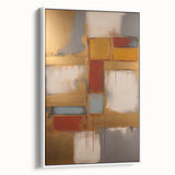 Framed canvas artwork showcasing abstract strokes in soft pastel colors, elegantly displayed from a side view, ideal for modern home decor.
