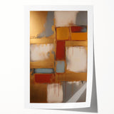 Abstract wall art print showcasing vibrant strokes in shades of blue, orange, and yellow, ideal for modern home decor. This rolled artwork is printed on high-quality paper, enhancing its aesthetic appeal and texture. Perfect for adding a contemporary touch to living spaces.