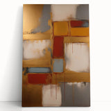 Abstract strokes wall art on stretched canvas, featuring vibrant colors and dynamic shapes, perfect for modern home decor. Ideal for enhancing living spaces.