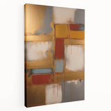 Abstract wall art featuring colorful strokes in shades of blue, orange, and green on a stretched canvas. The side view showcases its depth and texture, ideal for modern home decor.