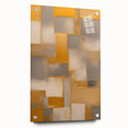 Abstract wall art print featuring colorful strokes on acrylic glass, displayed in a side view with pins, showcasing vibrant hues and modern design elements.