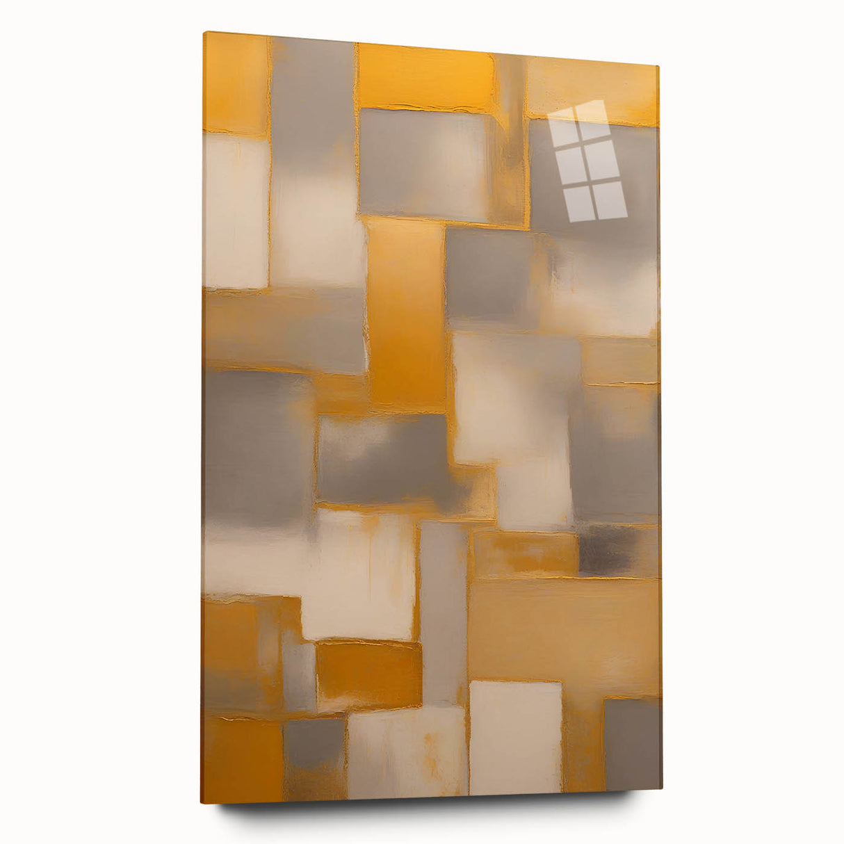 Abstract wall art featuring colorful strokes in vibrant hues, displayed in a side view on acrylic glass, showcasing modern design elements perfect for home decor.
