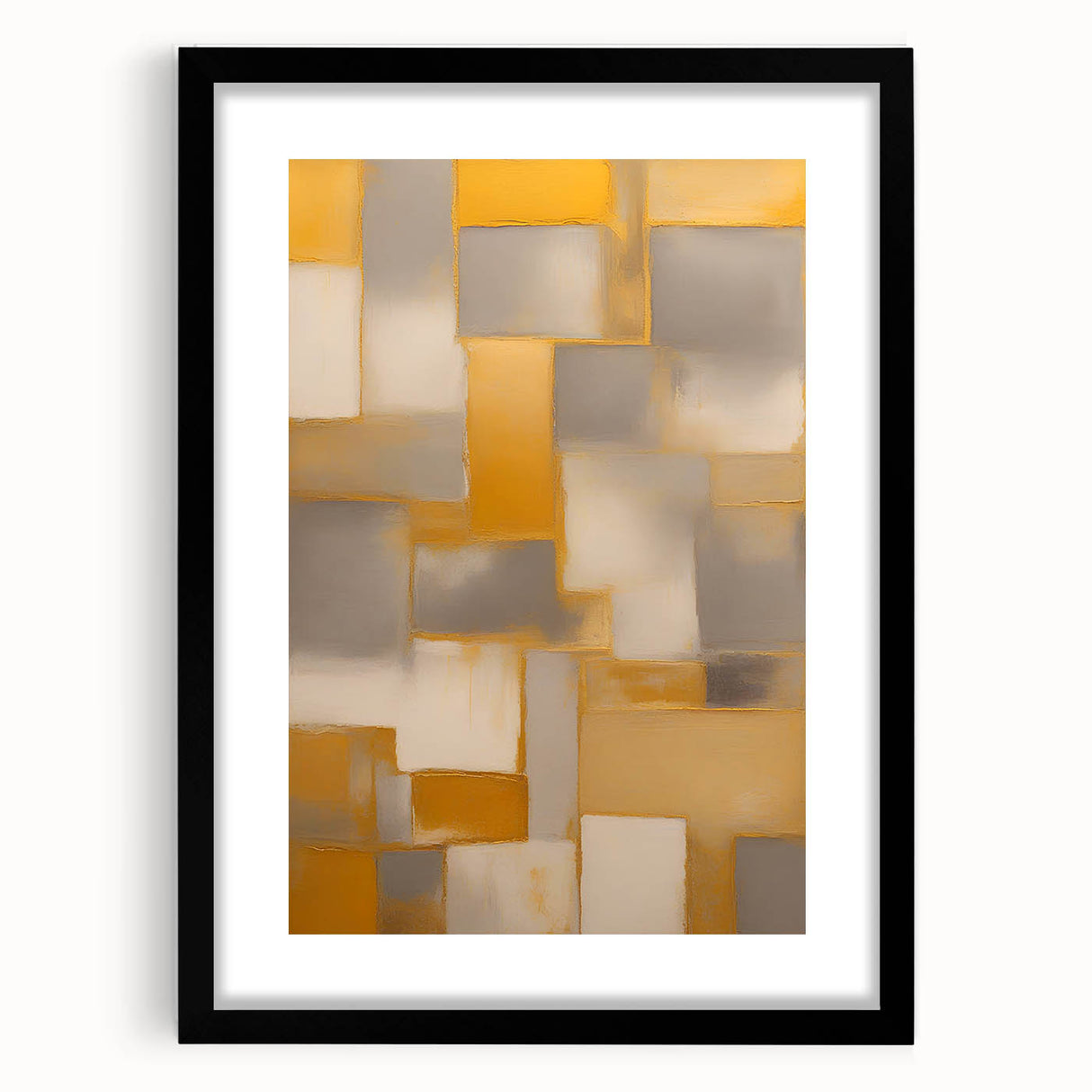 Abstract strokes wall art framed in black with a mat, showcasing vibrant colors and dynamic patterns, perfect for modern home decor and artistic ambiance.