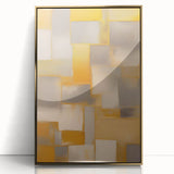 Framed abstract wall art showcasing dynamic gold and black strokes on a white background, perfect for modern decor. Ideal for adding elegance to any space.