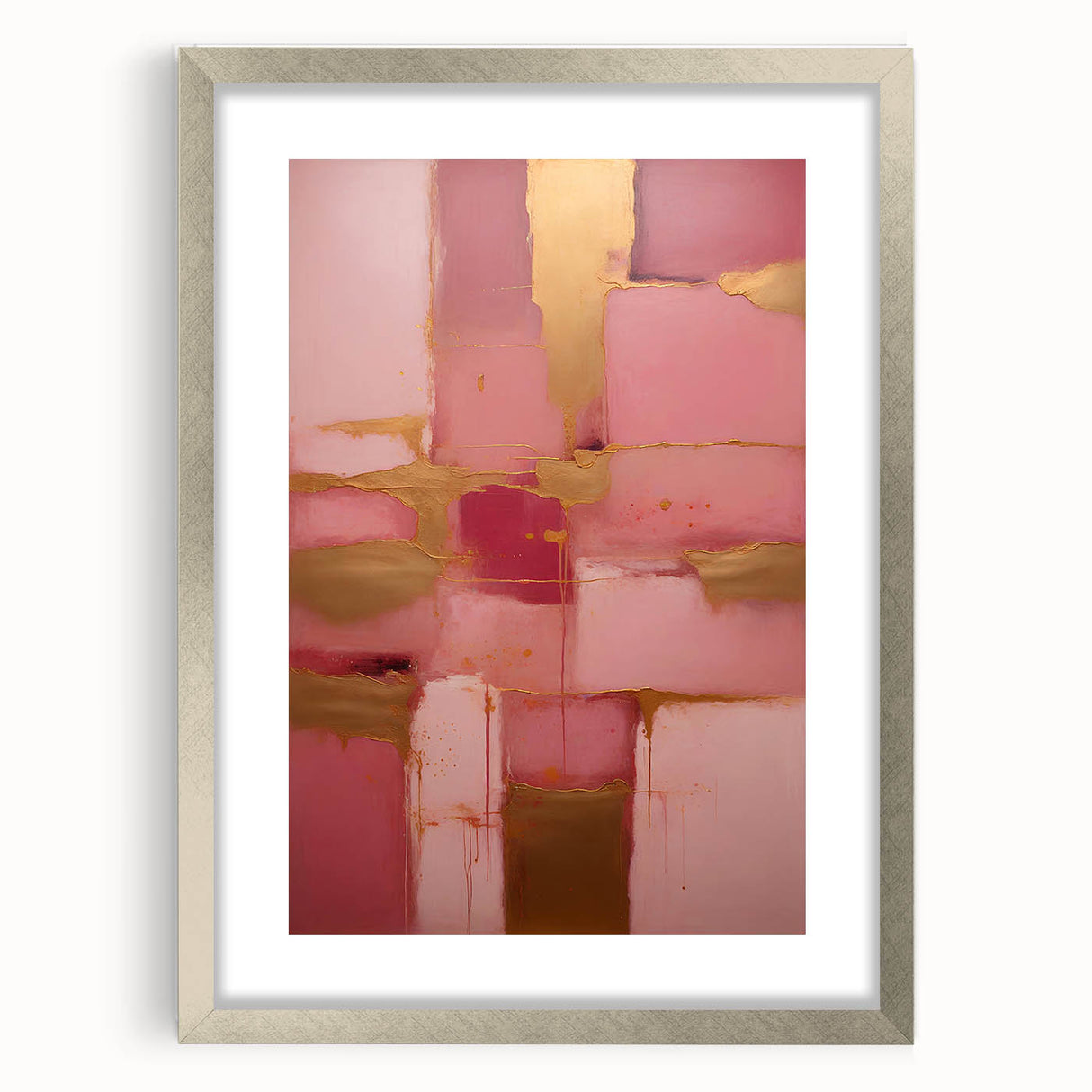 Abstract wall art featuring colorful strokes in vibrant hues, framed in a sleek silver frame with a mat, ideal for modern home decor. Perfect for adding a contemporary touch to living spaces.