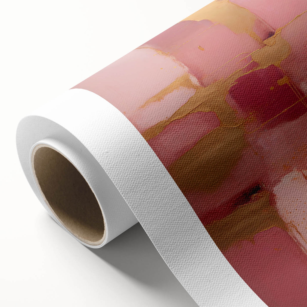 Abstract strokes wall art on rolled canvas, showcasing vibrant colors of blue, pink, and gold, ideal for modern home decor or office aesthetics. Packaged securely in a cardboard tube for safe delivery.