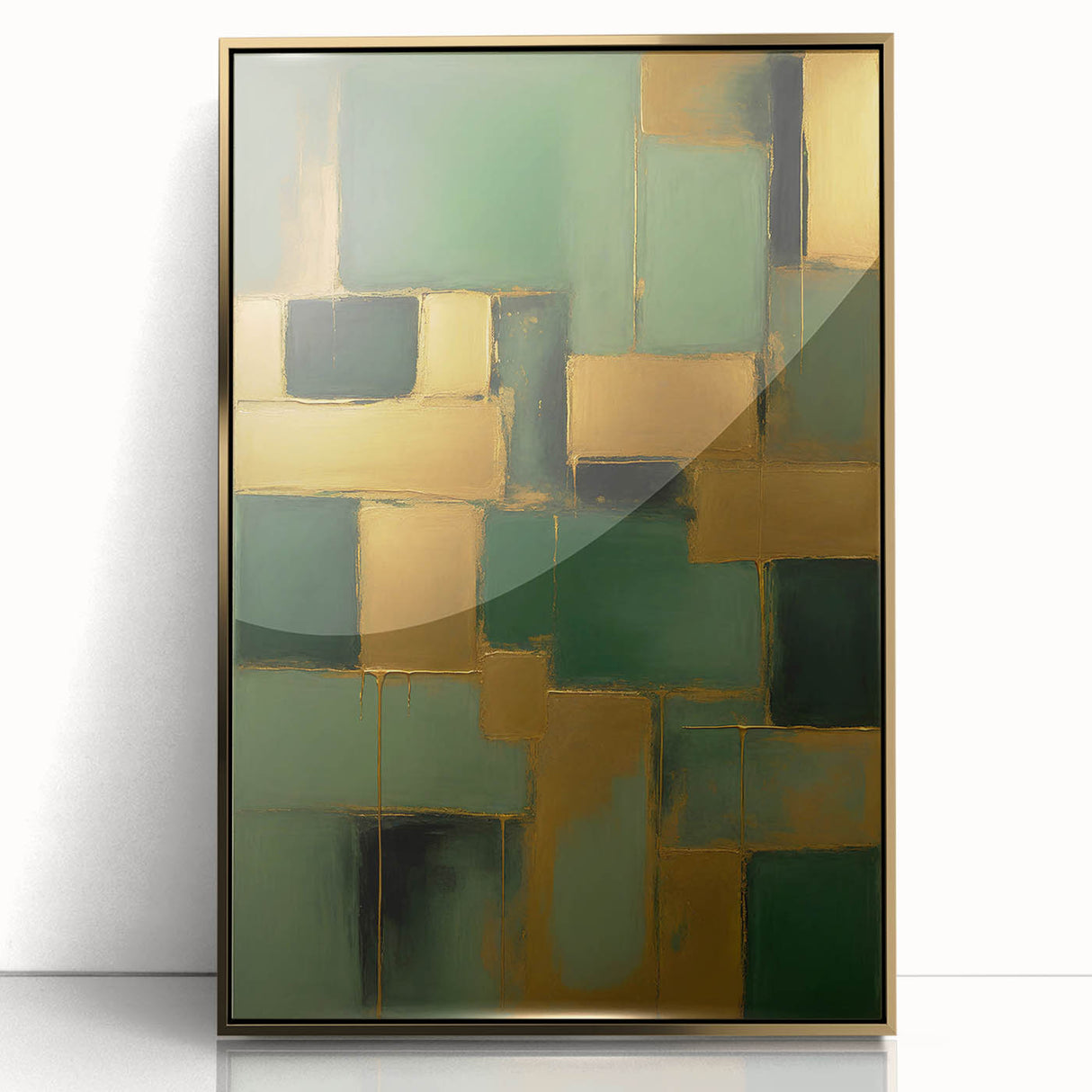 Framed abstract strokes wall art featuring bold gold accents on a textured background, ideal for modern decor. Perfect for adding elegance to any room.