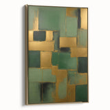 Framed canvas wall art showcasing an abstract design with gold strokes, elegantly displayed in a modern setting, perfect for contemporary decor.