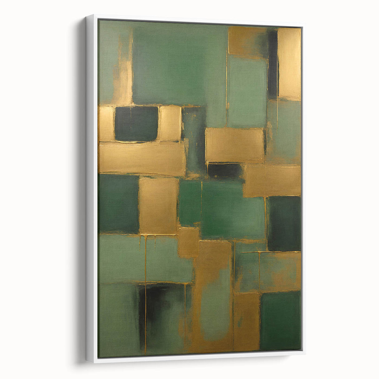 Framed canvas wall art showcasing an abstract design with vibrant strokes in shades of blue, pink, and gold, displayed from a side view against a neutral background.