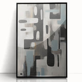 Framed acrylic wall art featuring abstract strokes in black and white, showcasing modern design elements, perfect for contemporary home decor.