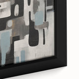 Close-up of a framed canvas featuring abstract strokes in vibrant colors, showcasing a modern wall art design that adds a contemporary touch to any interior decor.