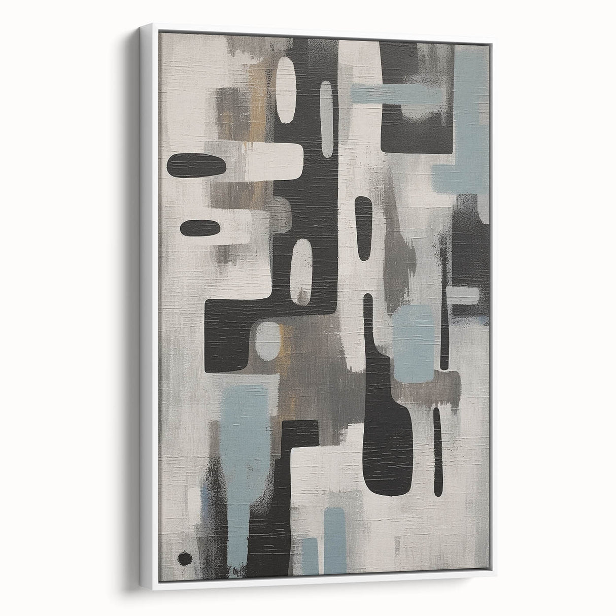Framed canvas wall art featuring abstract strokes in soft beige and white tones, showcasing a modern design. Ideal for contemporary home decor or office settings.