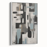 Framed canvas wall art featuring abstract strokes in soft beige and white tones, showcasing a modern design. Ideal for contemporary home decor or office settings.