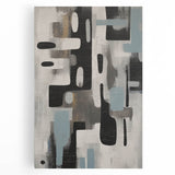Abstract strokes wall art on stretched canvas, showcasing vibrant colors of blue, orange, and yellow, perfect for modern home decor or office spaces. Ideal for enhancing artistic ambiance.