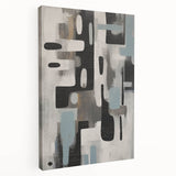 Abstract strokes wall art on stretched canvas, showcasing vibrant colors and dynamic patterns, perfect for modern home decor. Side view highlights depth and texture.