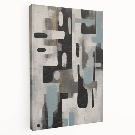 Abstract strokes wall art on stretched canvas, showcasing vibrant colors and dynamic patterns, perfect for modern home decor. Side view highlights depth and texture.