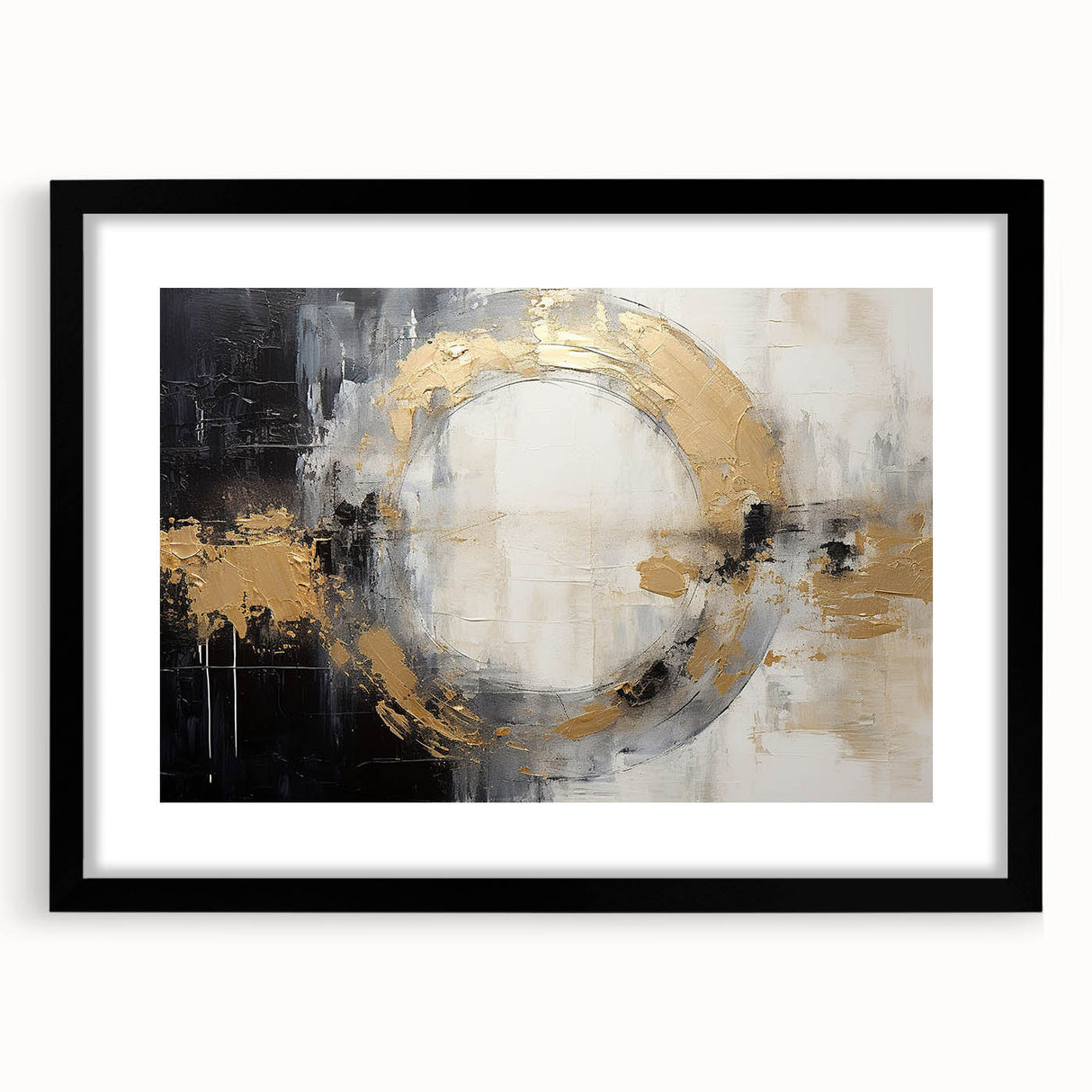 Abstract strokes wall art framed with a black mat and sleek frame, displaying vibrant colors and dynamic patterns, perfect for modern home decor.