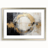 Abstract strokes wall art in a sleek silver frame with a white mat, showcasing vibrant colors and dynamic patterns, perfect for modern home decor.