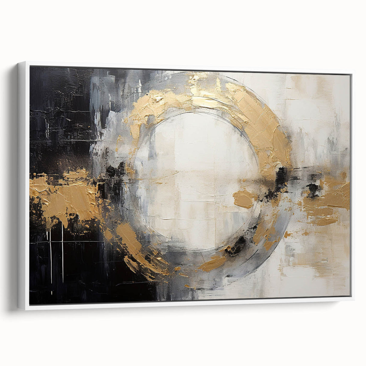 Framed abstract strokes wall art on a white canvas, showcasing vibrant colors and dynamic patterns, perfect for modern decor in living spaces.