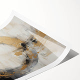 Abstract wall art print showcasing vibrant strokes in shades of blue, orange, and yellow, rolled and ready for display, ideal for modern home decor.