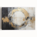 Abstract strokes wall art on stretched canvas showcasing vibrant blue, orange, and yellow colors. Perfect for modern home decor or office settings.