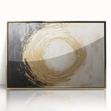 Framed abstract wall art featuring gold strokes on a white background, ideal for modern decor. Adds elegance to any living space or office environment.