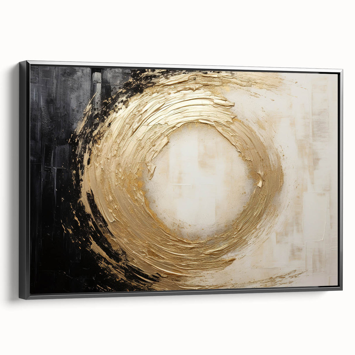 Framed canvas wall art featuring abstract black strokes against a neutral background, showcasing modern design elements perfect for contemporary home decor.